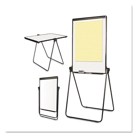 Folds-to-a-table Melamine Easel, 28.5" X 37.5", White Surface, Black Steel Frame