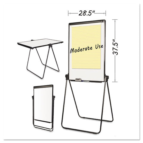 Folds-to-a-table Melamine Easel, 28.5" X 37.5", White Surface, Black Steel Frame