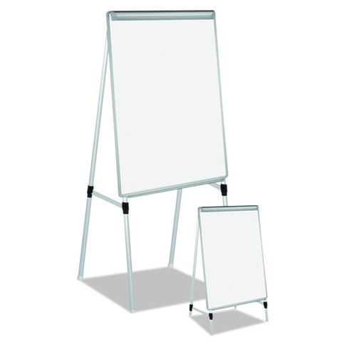 Silver Easy Clean Dry Erase Quad-pod Presentation Easel, 28" X 39.5", White Surface, Black/satin Aluminum Frame