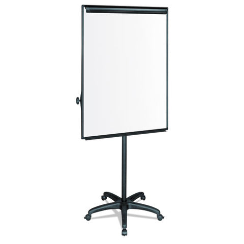 Silver Easy Clean Dry Erase Mobile Presentation Easel, 27.5" X 39", White Surface, Black Aluminum/steel Frame