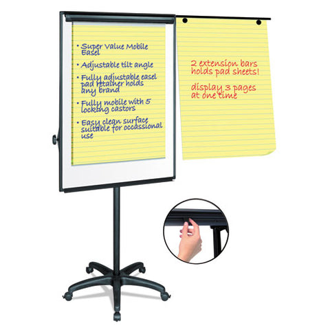 Silver Easy Clean Dry Erase Mobile Presentation Easel, 27.5" X 39", White Surface, Black Aluminum/steel Frame