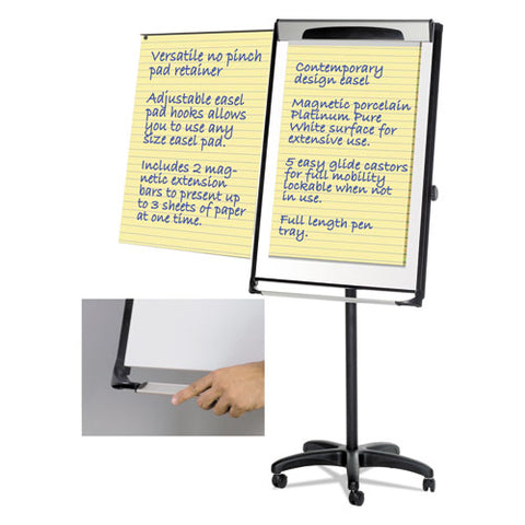 Platinum Mobile Easel, 29" X 41", White Surface, Black Plastic Frame