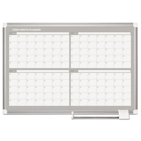 Magnetic Dry Erase Calendar Board, Four-month Planning/scheduling, 36" X 24", White Surface, Satin Aluminum Frame