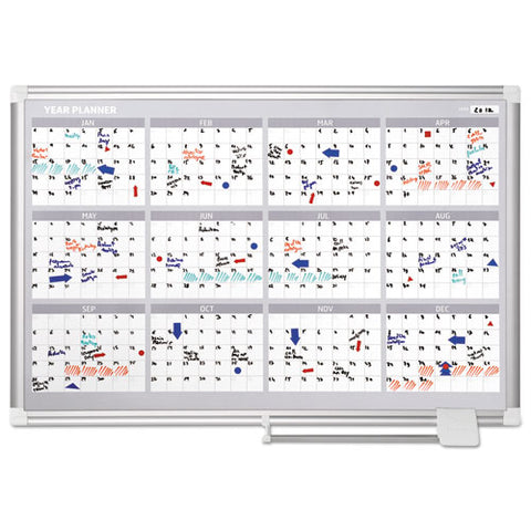 Magnetic Dry Erase Calendar Board, Four-month Planning/scheduling, 36" X 24", White Surface, Satin Aluminum Frame