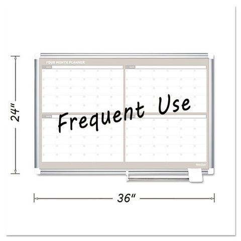 Magnetic Dry Erase Calendar Board, Four-month Planning/scheduling, 36" X 24", White Surface, Satin Aluminum Frame