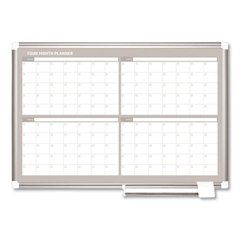 Magnetic Dry Erase Calendar Board, Four-month Planning/scheduling, 36" X 24", White Surface, Satin Aluminum Frame