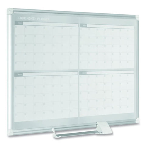 Magnetic Dry Erase Calendar Board, Four-month Planning/scheduling, 48" X 36", White Surface, Satin Aluminum Frame