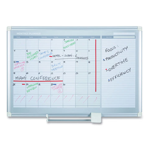 Magnetic Dry Erase Calendar Board, Monthly Planning/scheduling, 48" X 36", White Surface, Satin Aluminum Frame