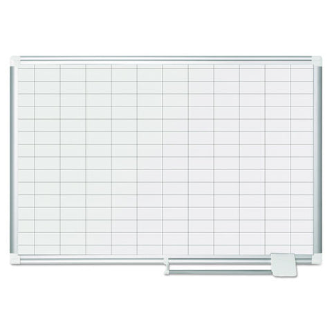 Gridded Magnetic Steel Dry Erase Project Planning Board, 1" X 2" Cells, 36" X 24", White Surface, Satin Aluminum Frame