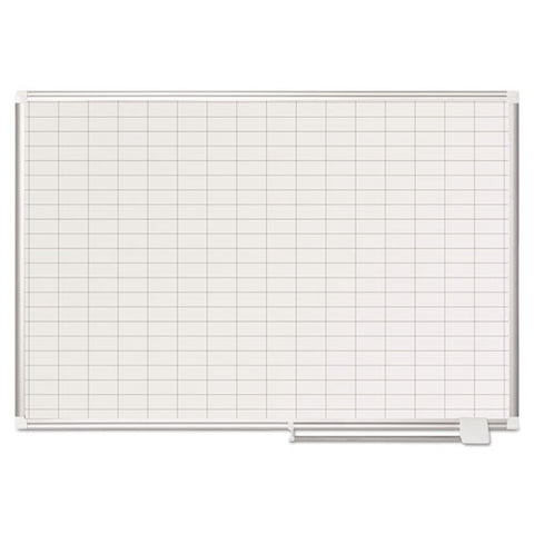 Gridded Magnetic Steel Dry Erase Project Planning Board, 1" X 2" Cells, 48" X 36", White Surface, Satin Aluminum Frame