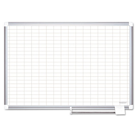 Gridded Magnetic Steel Dry Erase Project Planning Board, 1" X 2" Cells, 48" X 36", White Surface, Satin Aluminum Frame