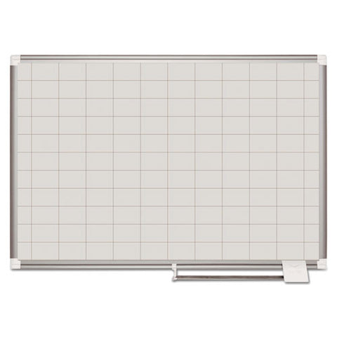 Gridded Magnetic Steel Dry Erase Project Planning Board, 2" X 3" Cells, 48" X 36", White Surface, Satin Aluminum Frame