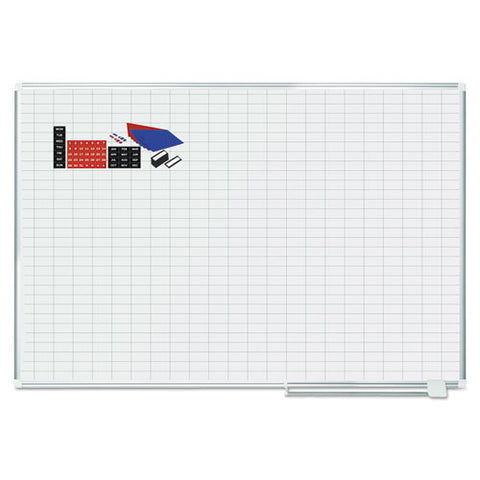 Gridded Magnetic Steel Dry Erase Project Planning Board, 1" X 2" Cells, 72" X 48", White Surface, Satin Aluminum Frame