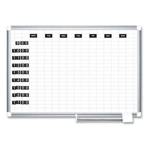 Gridded Magnetic Steel Dry Erase Project Planning Board, 1" X 2" Cells, 72" X 48", White Surface, Satin Aluminum Frame