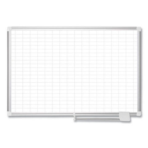 Gridded Magnetic Steel Dry Erase Project Planning Board, 1" X 2" Cells, 72" X 48", White Surface, Satin Aluminum Frame