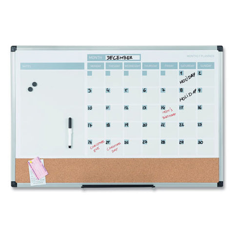 3-in-1 Calendar Planner, Monthly Planning/scheduling Calendar, 36" X 24", White Surface, Satin Aluminum Frame