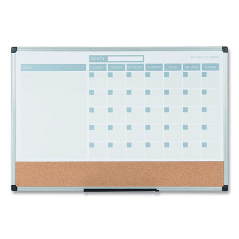 3-in-1 Planner Board, Monthly Planning/scheduling Calendar, 24" X 18", Tan/white/blue Surface, Satin Aluminum Frame