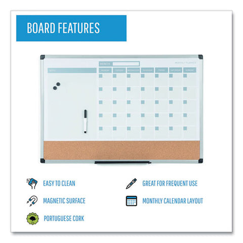 3-in-1 Planner Board, Monthly Planning/scheduling Calendar, 24" X 18", Tan/white/blue Surface, Satin Aluminum Frame