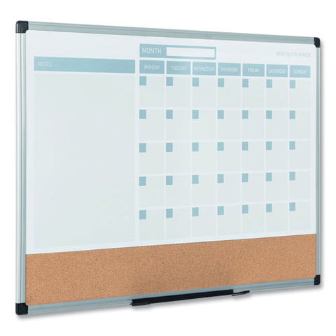 3-in-1 Planner Board, Monthly Planning/scheduling Calendar, 24" X 18", Tan/white/blue Surface, Satin Aluminum Frame