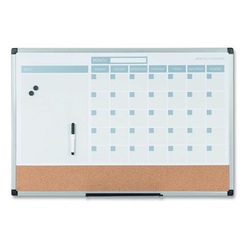 3-in-1 Planner Board, Monthly Planning/scheduling Calendar, 24" X 18", Tan/white/blue Surface, Satin Aluminum Frame