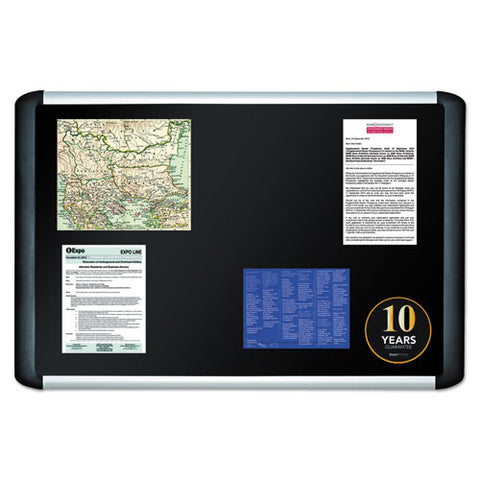 Soft-touch Bulletin Board, 36" X 24", Black Surface, Black/satin Aluminum Frame