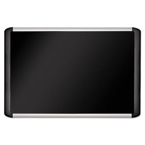 Soft-touch Bulletin Board, 36" X 24", Black Surface, Black/satin Aluminum Frame