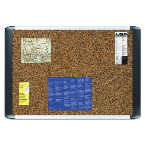 Tech Cork Board, 36" X 24", Tan Surface, Silver/black Aluminum Frame