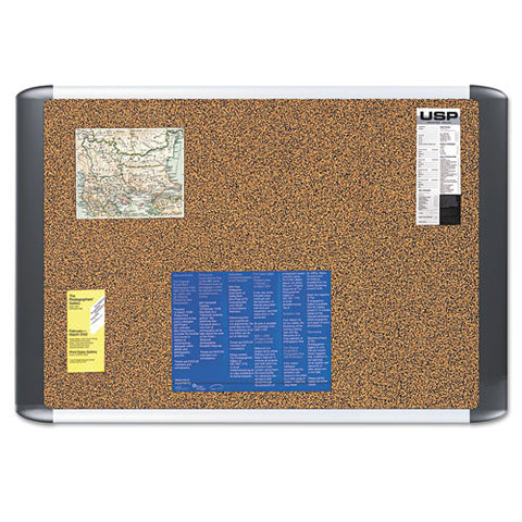 Tech Cork Board, 36" X 24", Tan Surface, Silver/black Aluminum Frame