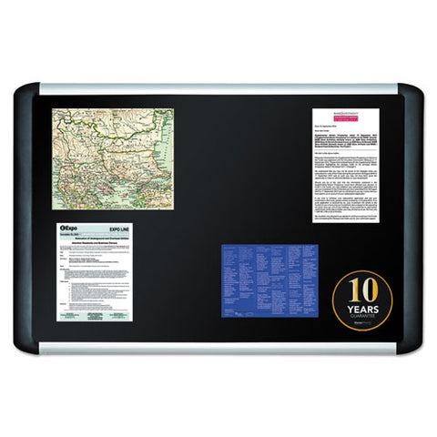 Soft-touch Bulletin Board, 48" X 36", Black Surface, Black/satin Aluminum Frame