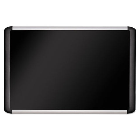 Soft-touch Bulletin Board, 48" X 36", Black Surface, Black/satin Aluminum Frame