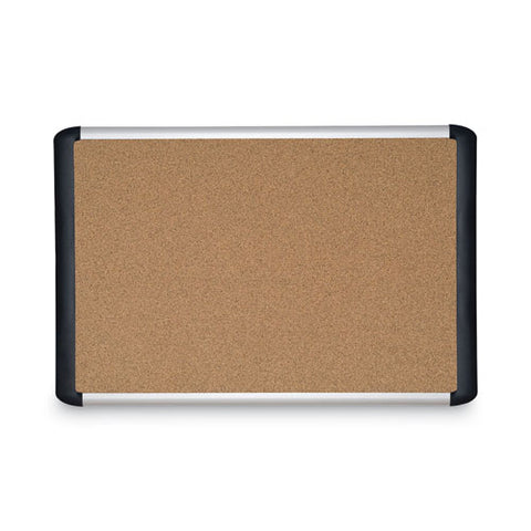 Tech Cork Board, 48" X 36", Tan Surface, Silver/black Aluminum Frame