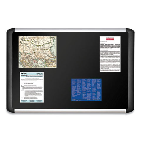 Soft-touch Bulletin Board, 72" X 48", Black Surface, Black/satin Aluminum Frame