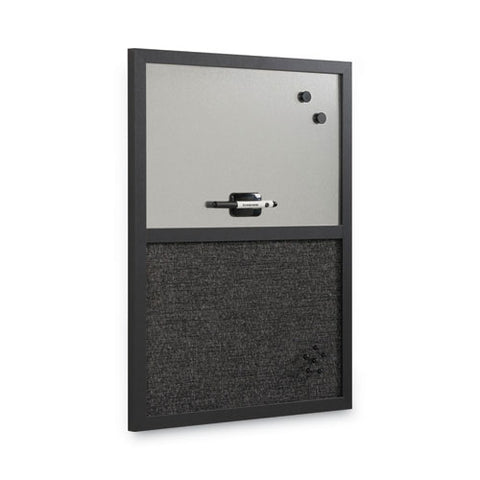 Designer Fabric Bulletin Board, Combo Magnetic Dry Erase/bulletin, 24" X 18", Charcoal/gray Surface, Black Fiberboard Frame