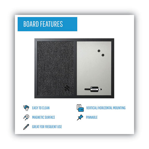 Designer Fabric Bulletin Board, Combo Magnetic Dry Erase/bulletin, 24" X 18", Charcoal/gray Surface, Black Fiberboard Frame