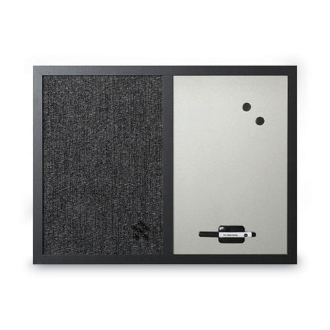 Designer Fabric Bulletin Board, Combo Magnetic Dry Erase/bulletin, 24" X 18", Charcoal/gray Surface, Black Fiberboard Frame