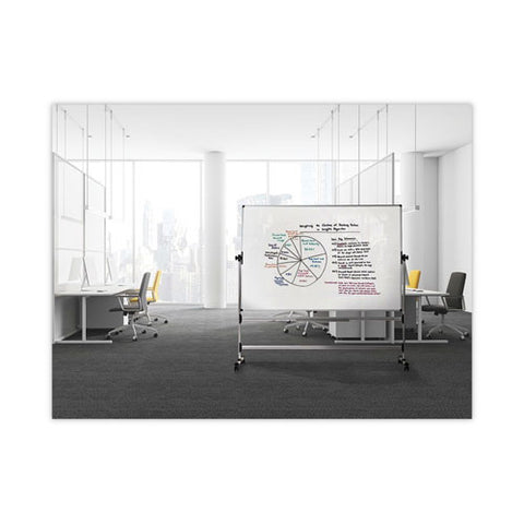 Earth Silver Easy Clean Mobile Revolver Dry Erase Boards, 48" X 70", White Surface, Natural Steel Frame