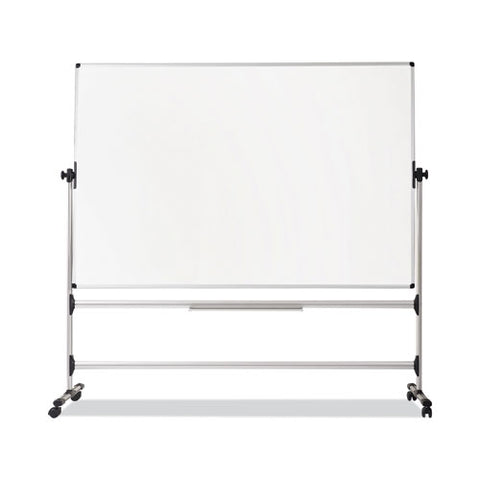 Earth Silver Easy Clean Mobile Revolver Dry Erase Boards, 48" X 70", White Surface, Natural Steel Frame