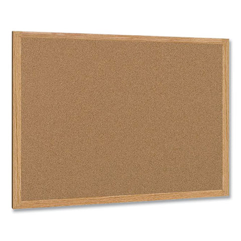 Earth Cork Board, 36" X 24", Tan Surface, Oak Finished Wood Frame