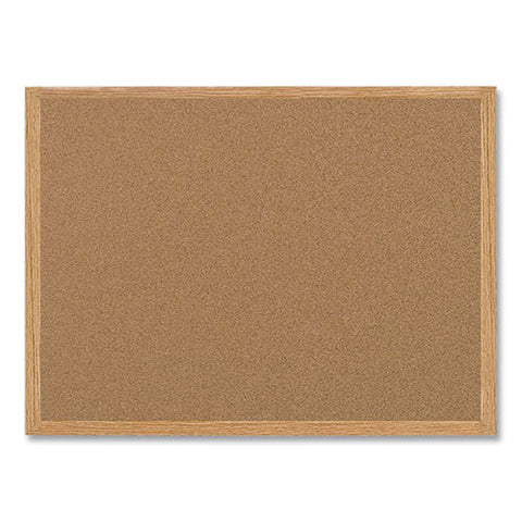 Earth Cork Board, 36" X 24", Tan Surface, Oak Finished Wood Frame