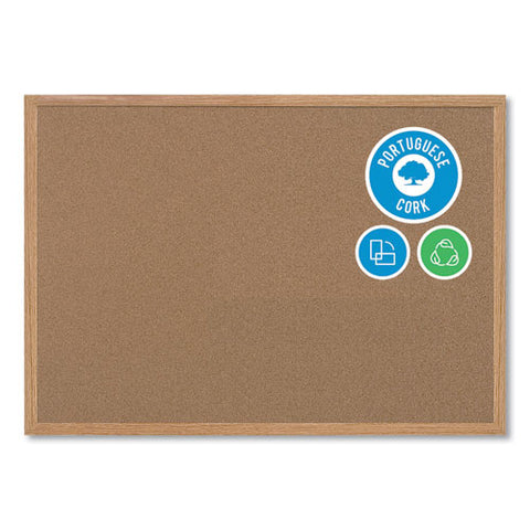 Earth Cork Board, 48" X 36", Tan Surface, Oak Finished Wood Frame