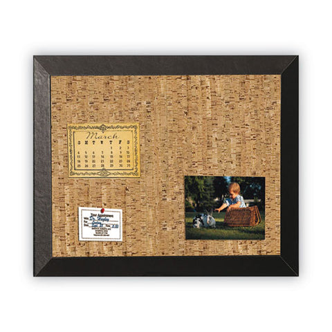 Natural Cork Bulletin Board, 24" X 18", Tan Surface, Black Wood Frame