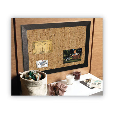 Natural Cork Bulletin Board, 24" X 18", Tan Surface, Black Wood Frame