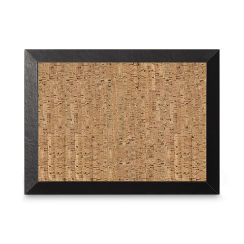 Natural Cork Bulletin Board, 24" X 18", Tan Surface, Black Wood Frame