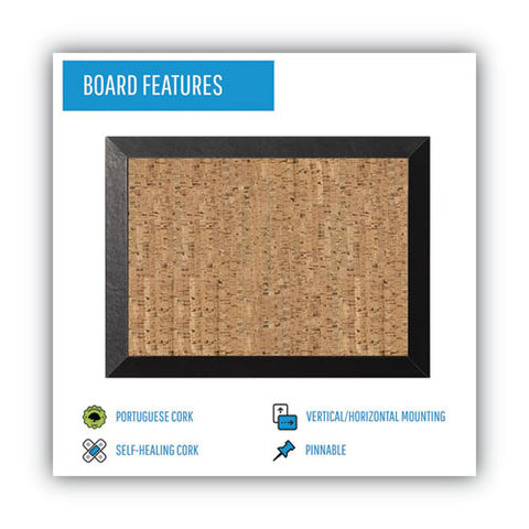 Natural Cork Bulletin Board, 36" X 24", Tan Surface, Black Wood Frame