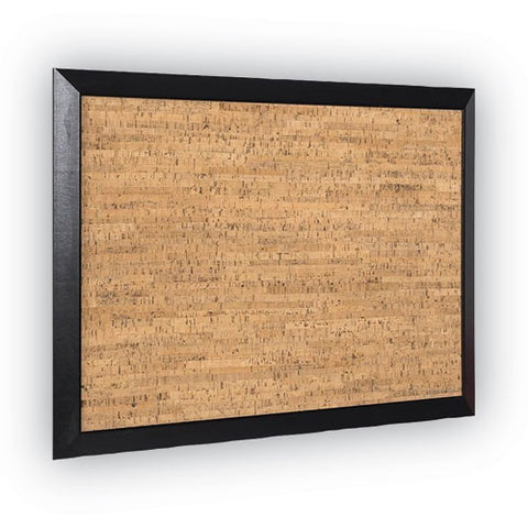 Natural Cork Bulletin Board, 36" X 24", Tan Surface, Black Wood Frame