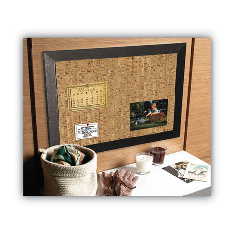 Natural Cork Bulletin Board, 36" X 24", Tan Surface, Black Wood Frame