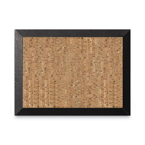 Natural Cork Bulletin Board, 36" X 24", Tan Surface, Black Wood Frame