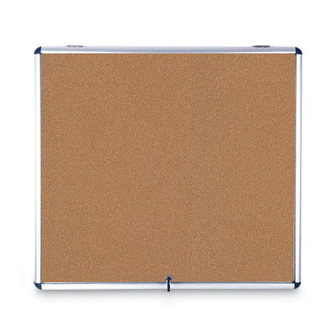 Slim-line Enclosed Cork Bulletin Board With One Door, 47" X 38", Tan Surface, Satin Aluminum Frame