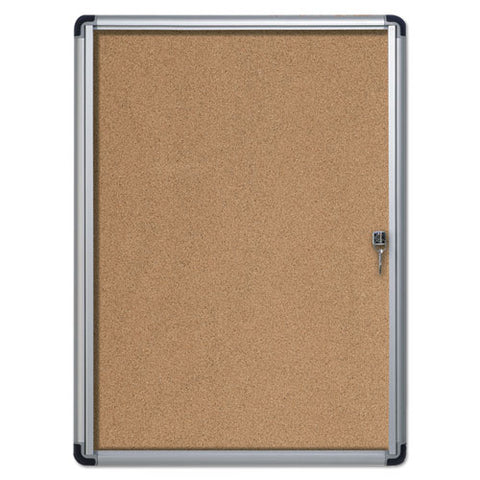 Slim-line Enclosed Cork Bulletin Board With One Door, 28" X 38", Tan Surface, Satin Aluminum Frame