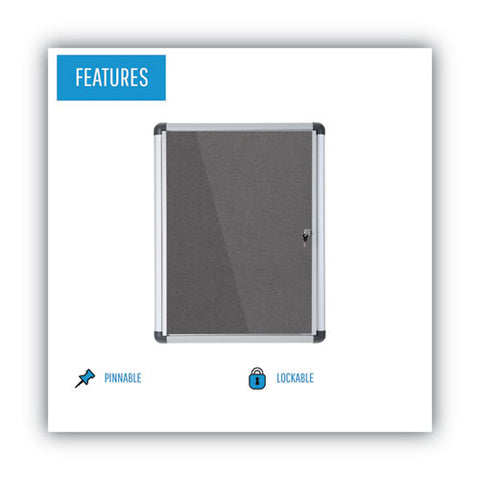 Slim-line Enclosed Fabric Bulletin Board With One Door, 28" X 38", Gray Surface, Satin Aluminum Frame